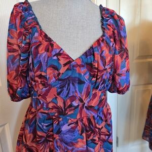 Jessica Simpson Red and Blue Ruched Sundress